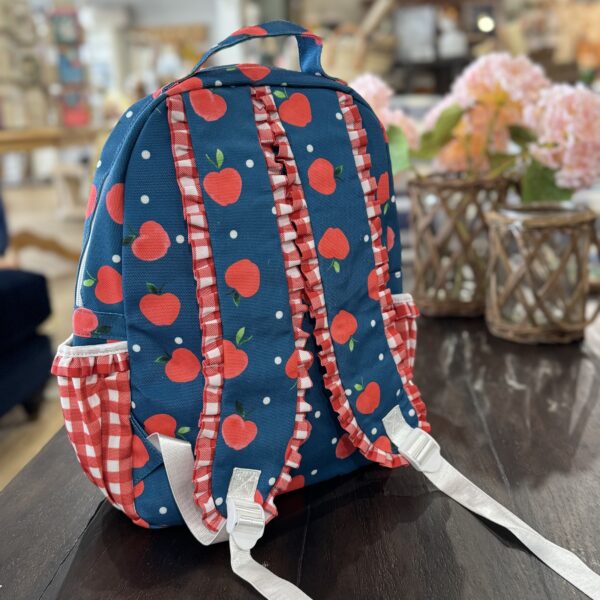 Girls School Bag - Ruffle Backpack - Apples on Navy - Image 4