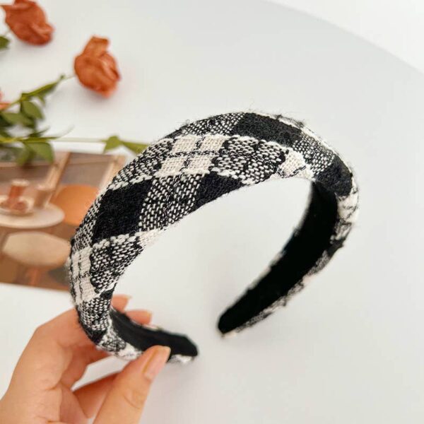 Adorro - Fall Knit Plaid Padded Headband - Image 2