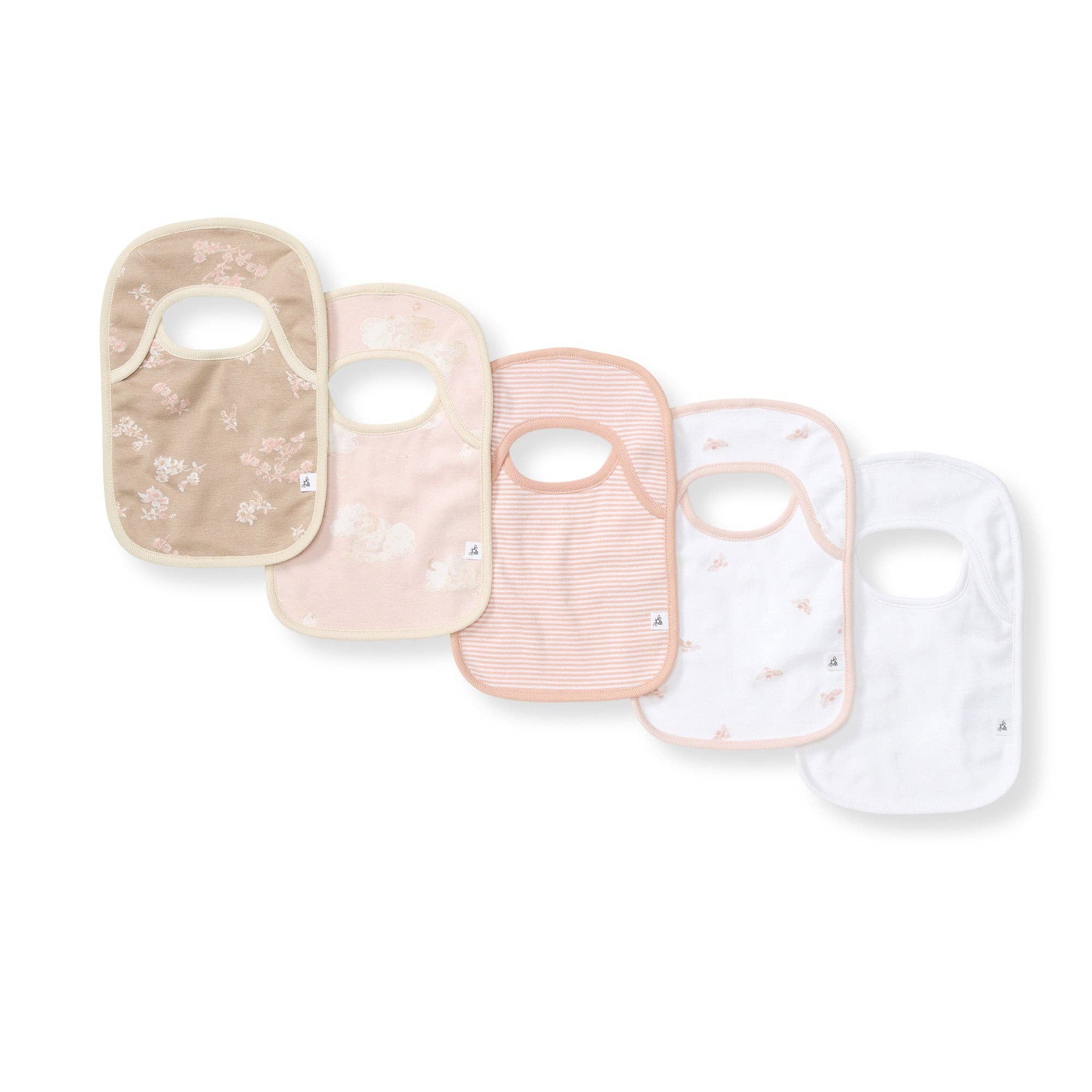 Set of 5 Whimsical Floral Lap Shoulder Bibs: Ranunculus, One Size
