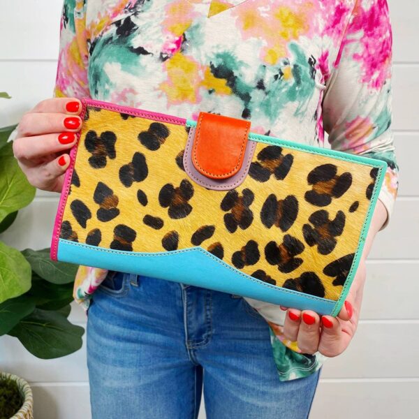 Large Leather Travel Wallet | Bright Polka Dot Print Wallets - Image 3