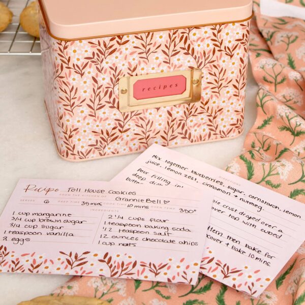 Pink Daisy Tin Recipe Box - Image 4