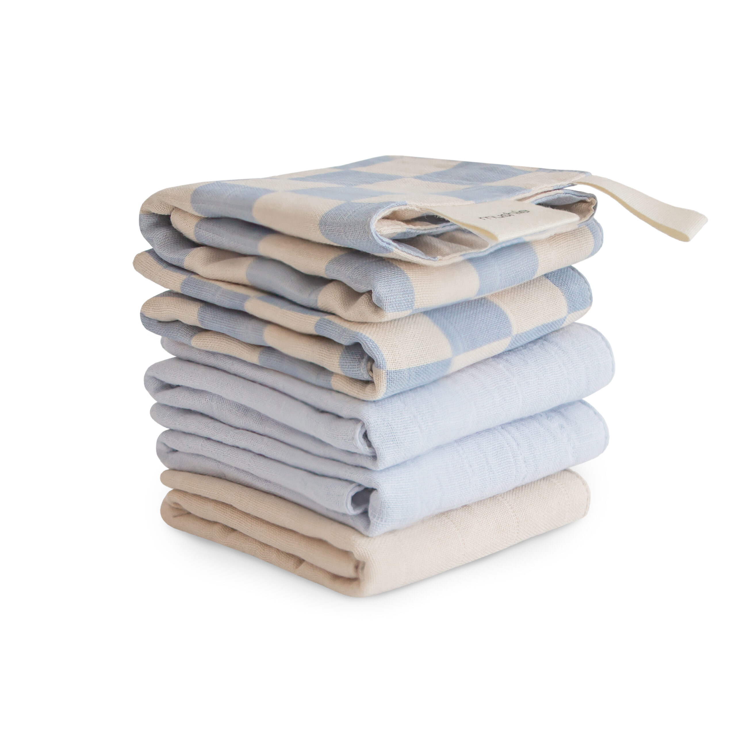 Muslin Cotton Washcloth - 5 Pack Blue Check Combo