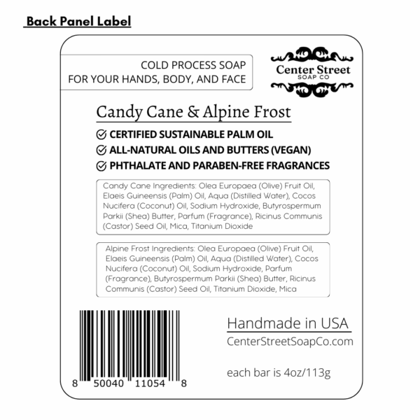 Center Street Soap Co - Candy Cane + Alpine Frost Handmade Soap Gift Box - Two Soaps - Image 5