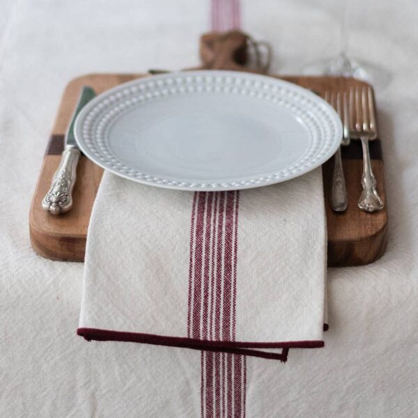 Dinner Napkins, Vintage Merlot Red Stripe, Set of 4