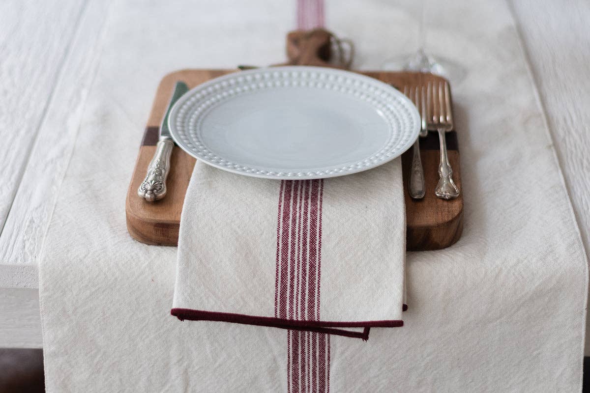 Dinner Napkins, Vintage Merlot Red Stripe, Set of 4