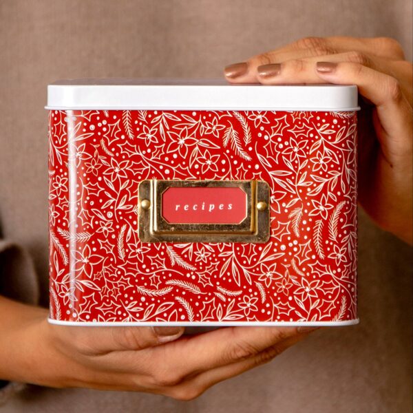 Holiday Floral Tin Recipe Box - Image 6