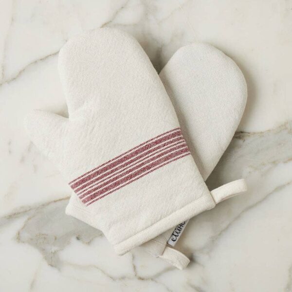 Oven Mitt, Vintage Merlot Red Stripe, Set of 2