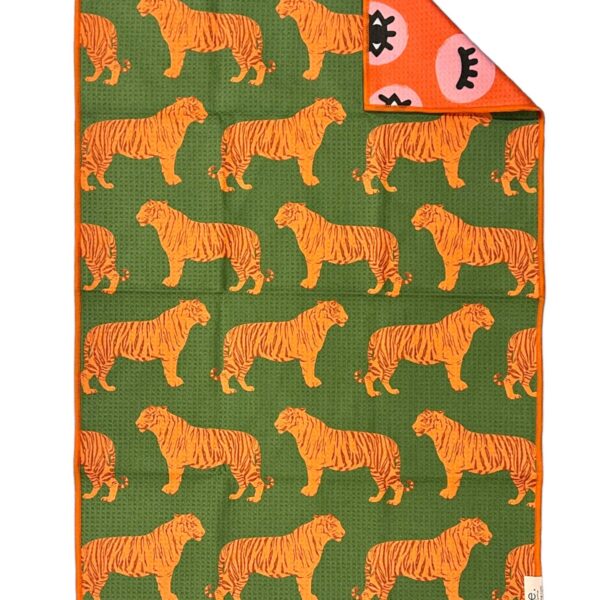 Eye of the Tiger: Reversible Hand Towel: Orange/Cream/Green - Image 2