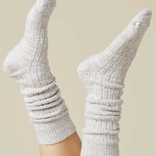 Marshmallow Socks with Grippers: Heather Coco