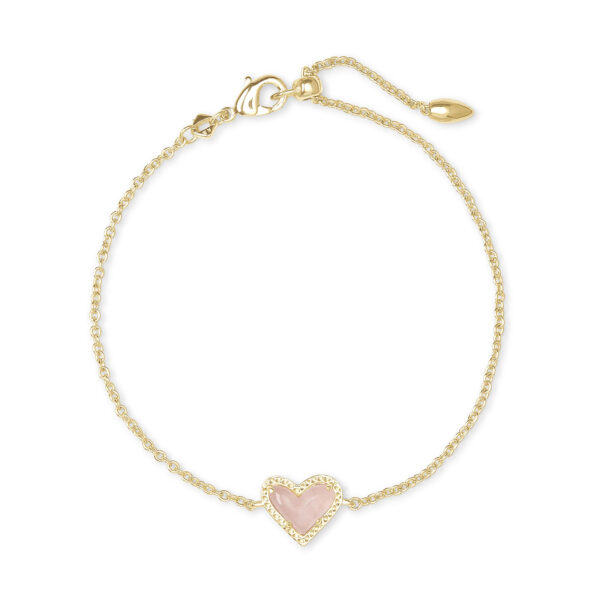 ARI HEART DELICATE CHAIN BRACELET GOLD ROSE QUARTZ