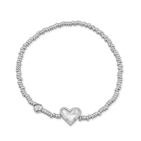 ARI HEART STRETCH BRACELET SILVER IVORY MOP