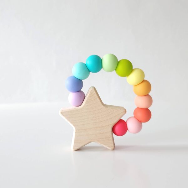 Bannor Toys - Star Charm Wood and Silicone Teething Toy for Baby