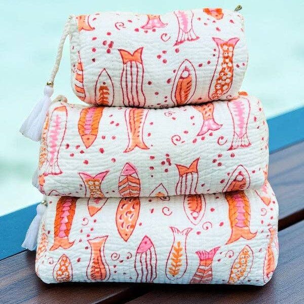 Cleo Fish Print Cosmetic Bag Set