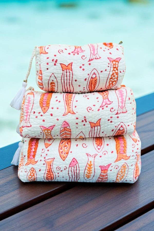 Cleo Fish Print Cosmetic Bag Set