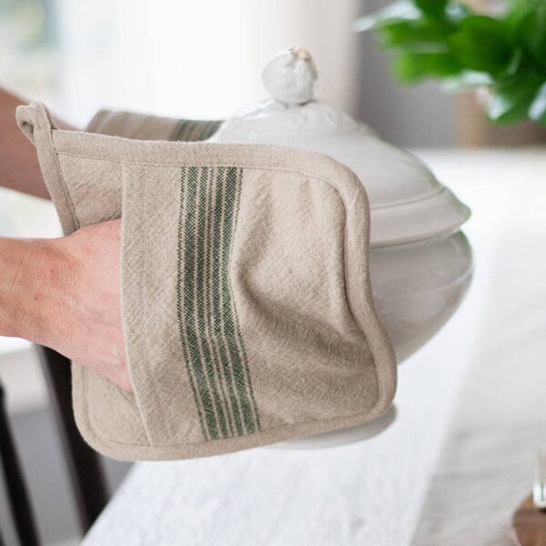 Pot Holder, Vintage Spruce Green Stripe, Set of 2 - Image 2