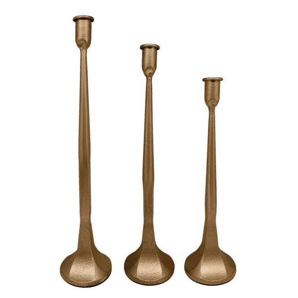 Gold Cast Iron Taper Candle Holders, Set of 3