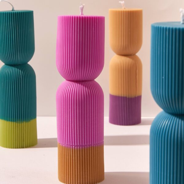 Ebb & Flow - Colour Block Pillar Candle - Yellow/ Plum - Image 2
