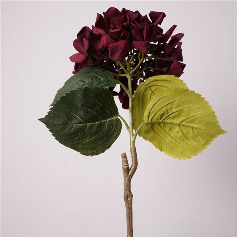 24"Lux Designer-Grade Ultra-Realistic Hydrangea–(7"Bloom): Sangria Wine