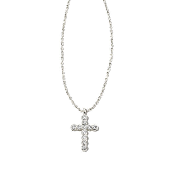 CROSS CRYSTAL PENDANT NECKLACE SILVER WHITE CRYSTAL