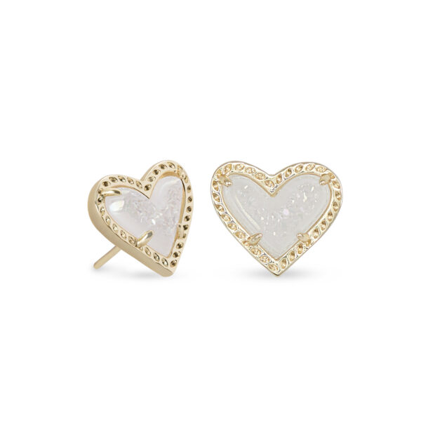 ARI HEART STUD EARRINGS GOLD IRIDESCENT DRUSY