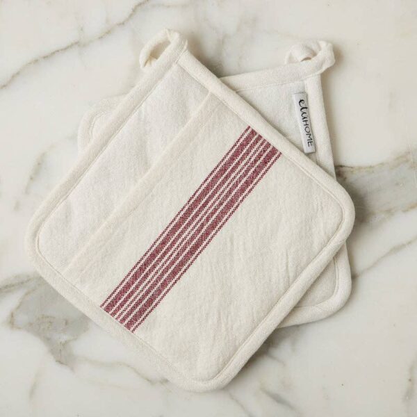 Pot Holder, Vintage Merlot Red Stripe, Set of 2 - Image 2