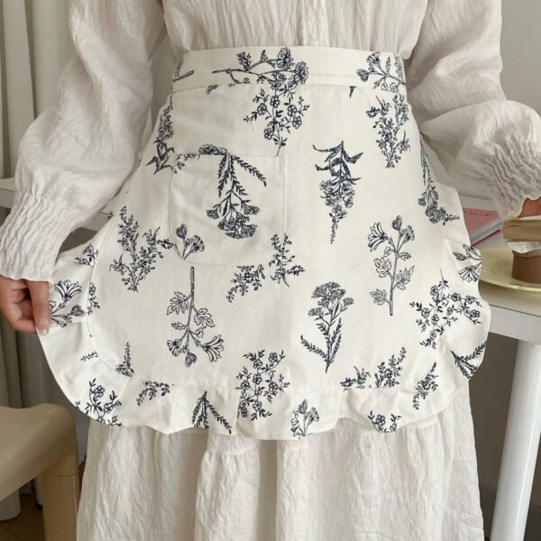 HALF-BODY FALLEN LEAVES PLAID APRON_ White - Image 2