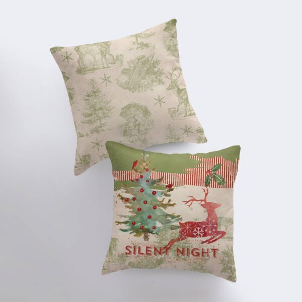 Silent Night Red Reindeer Throw Pillow Cover & Insert, 14x14 Inches