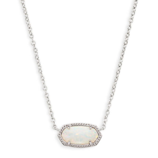 ELISA SHORT PENDANT NECKLACE RHODIUM WHITE OPAL - Image 2