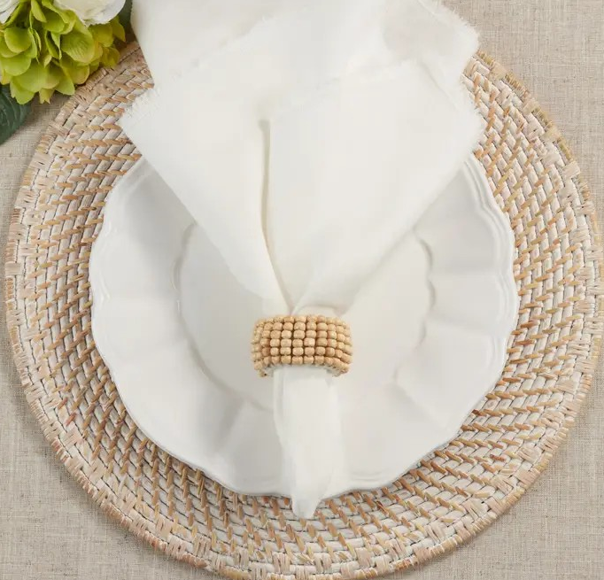 Wooden Bead Napkin Ring: Ivory
