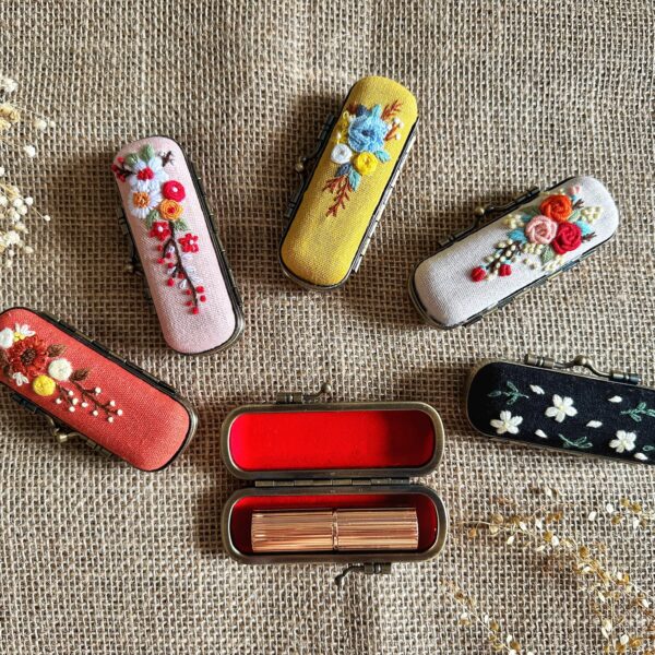 Embroidered Lipstick Case, Collection Cecilia (NO MIRROR): Orange - Image 3