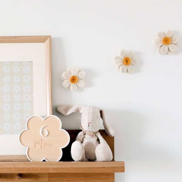 Felted Wool Flower Garland White & Sun Yellow - Image 4