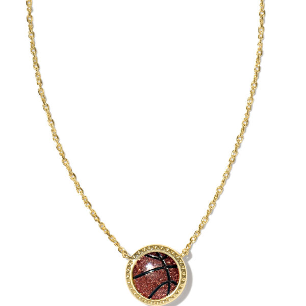 BASKETBALL SHORT PENDANT NECKLACE GOLD ORANGE GOLDSTONE
