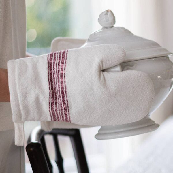 Oven Mitt, Vintage Merlot Red Stripe, Set of 2 - Image 2