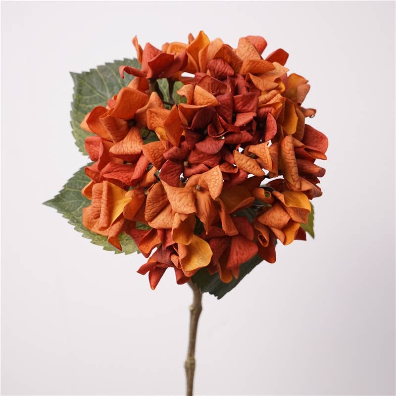 24"Lux Designer-Grade Ultra-Realistic Hydrangea–(7"Bloom): Sunset Orange