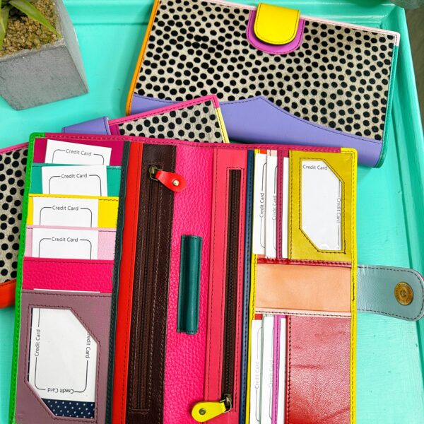 Large Leather Travel Wallet | Bright Polka Dot Print Wallets - Image 2