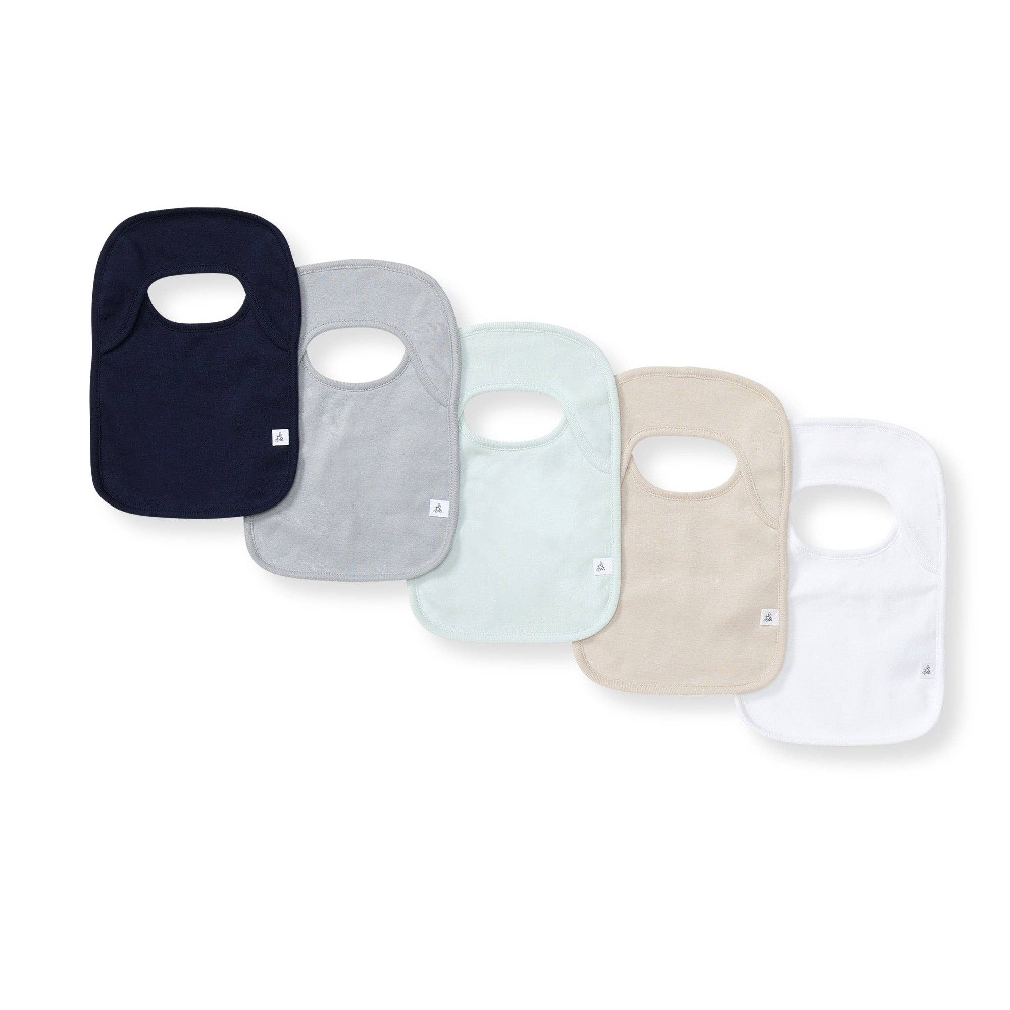 Set of 5 Solid Lap Shoulder Bibs: Midnight, One Size