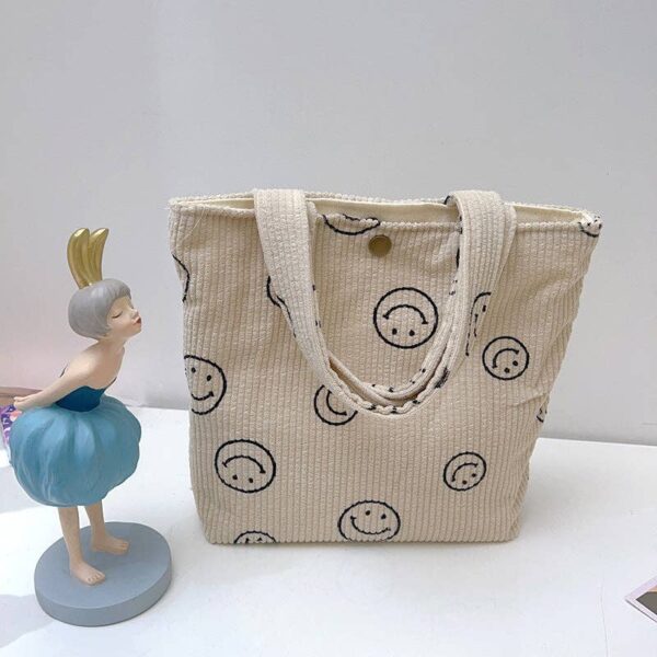 Funkyrel® Atzbranding Limited - Corduroy Small Tote Bag with Smiley Face Design - Image 4