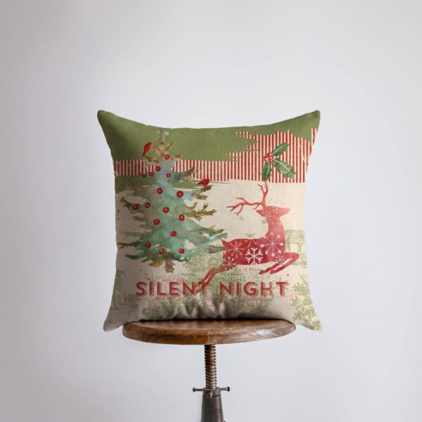 Silent Night Red Reindeer Throw Pillow Cover & Insert, 14x14 Inches - Image 2