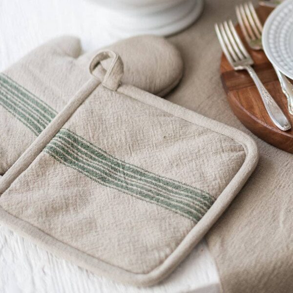 Oven Mitt, Vintage Spruce Green Stripe, Set of 2 - Image 3