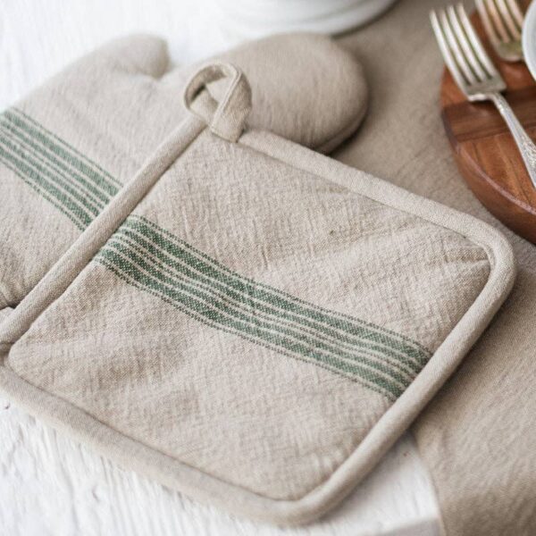 Pot Holder, Vintage Spruce Green Stripe, Set of 2 - Image 4