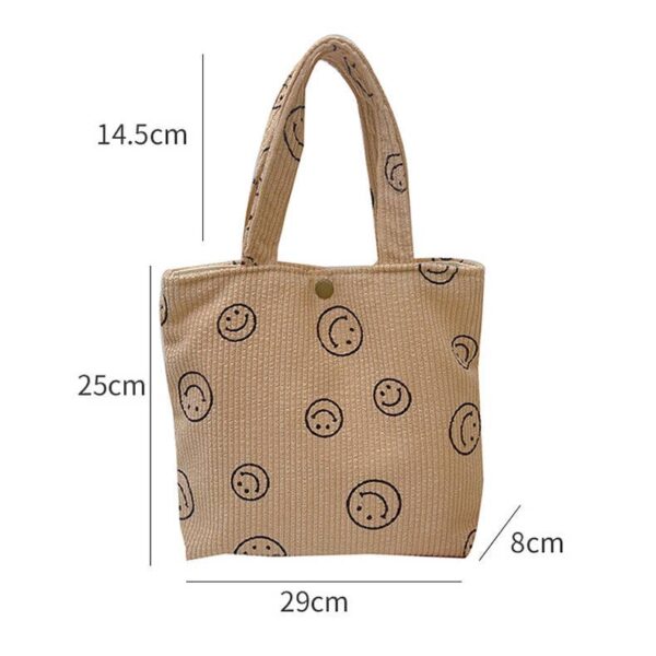 Funkyrel® Atzbranding Limited - Corduroy Small Tote Bag with Smiley Face Design - Image 3