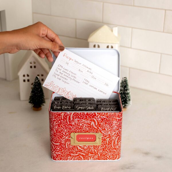 Holiday Floral Tin Recipe Box - Image 4