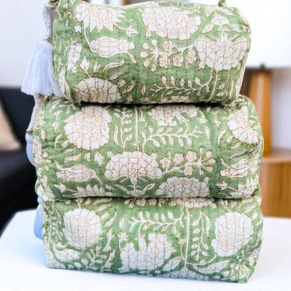 Kiara Green Floral Print Cosmetic Bag Set