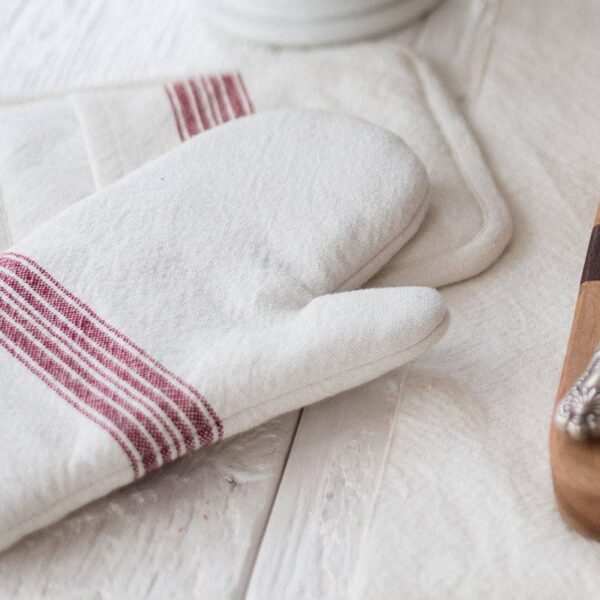 Oven Mitt, Vintage Merlot Red Stripe, Set of 2 - Image 4