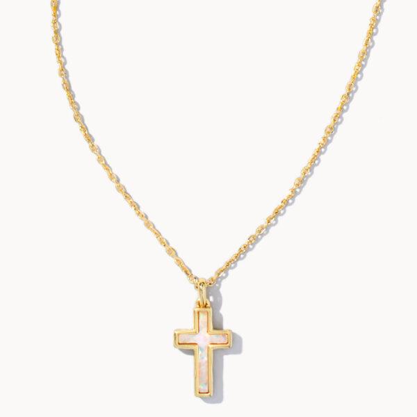 CROSS PENDANT NECKLACE GOLD WHITE OPAL