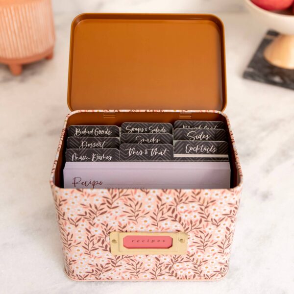 Pink Daisy Tin Recipe Box - Image 2