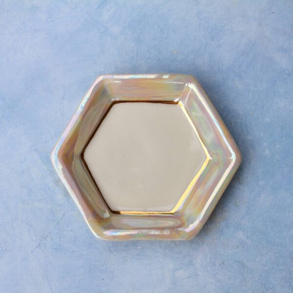Apricity Ceramics - Opal Hexagon Tray | Jewelry Dish | Handmade with Gold - Image 2