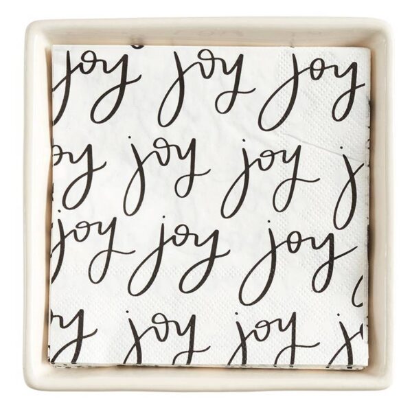 Ceramic Napkin Tray + Napkins - Joy: Ceramic, Paper, Cotton Twill Ribbon - Image 2