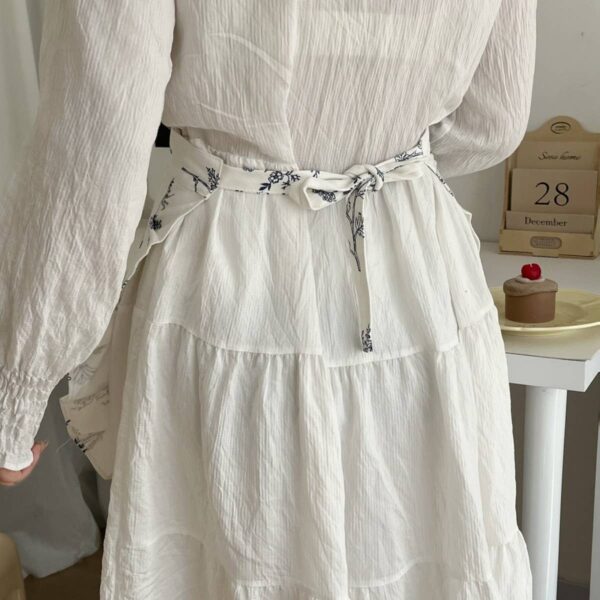 HALF-BODY FALLEN LEAVES PLAID APRON_ White - Image 3