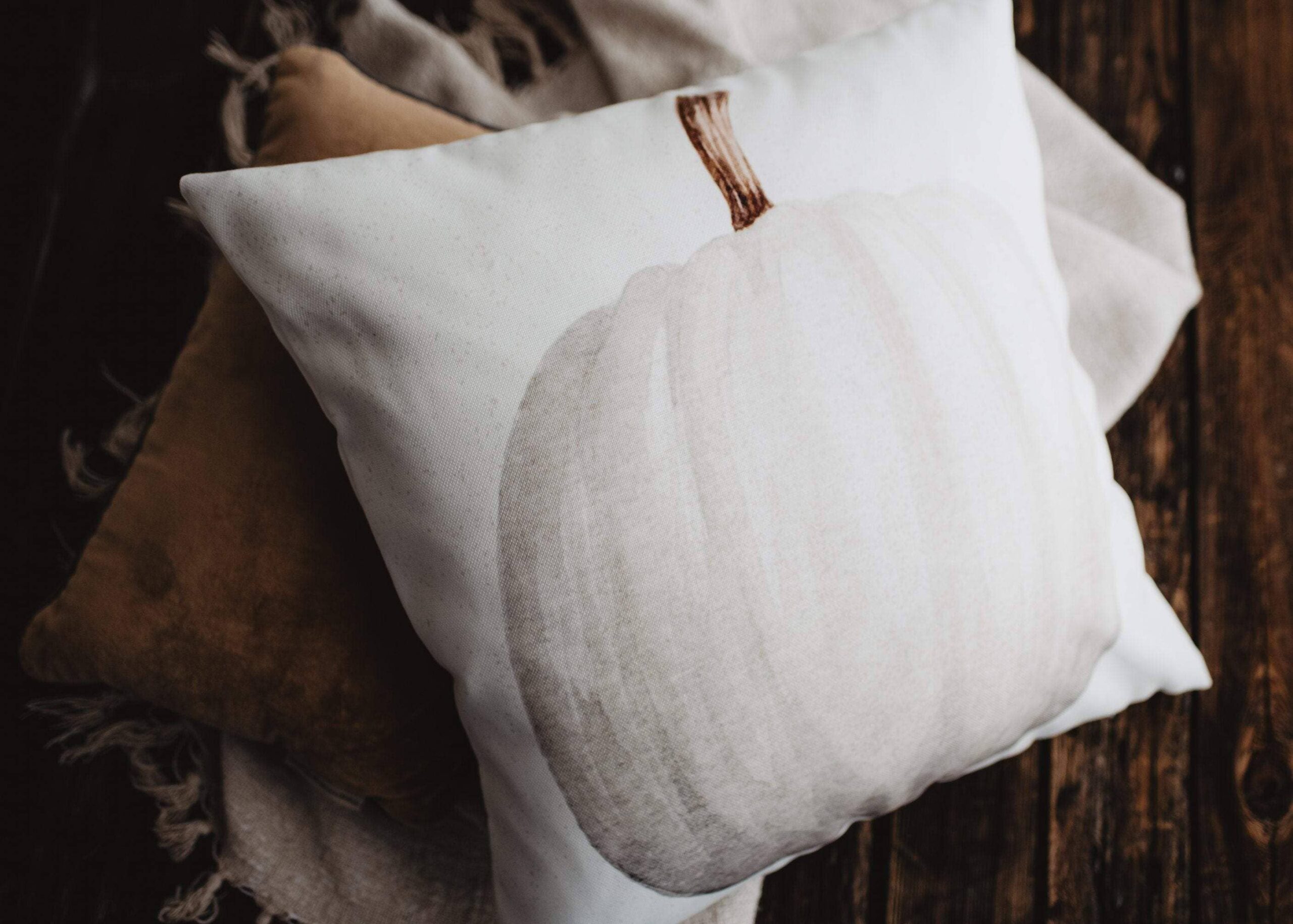 UniikPillows - White Straight Stem Pumpkin Pillow Cover |   Primitive Farmhouse Decor | Farmhouse Pillows | Country Decor | Fall Throw Pillows | Gift
